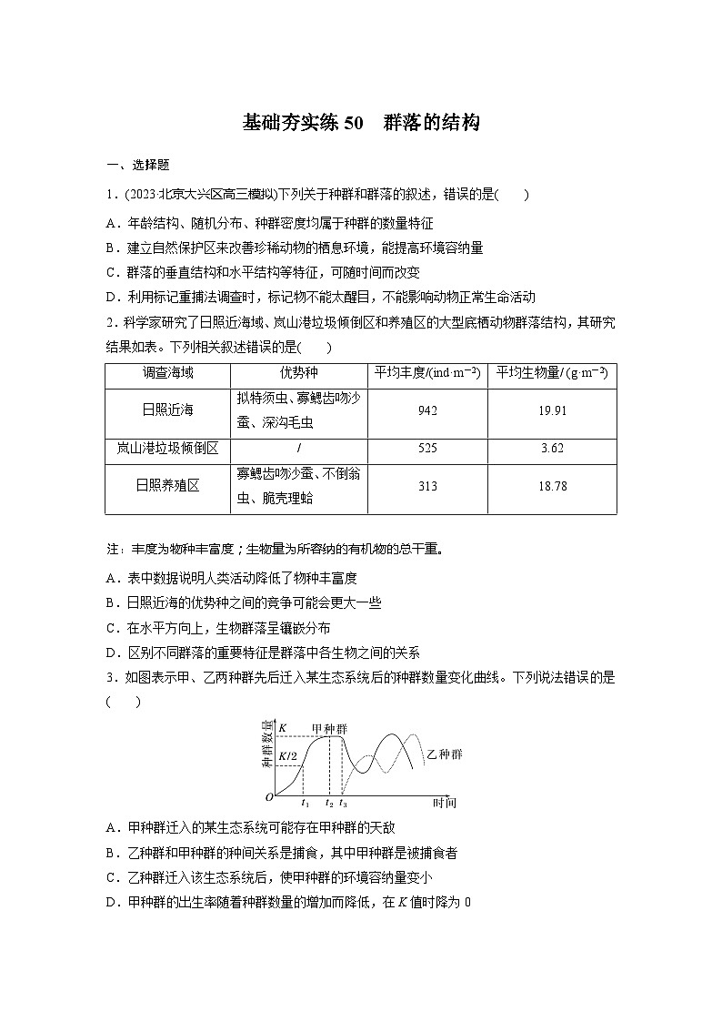 2024届高三生物一轮复习基础夯实练50：群落的结构第1页