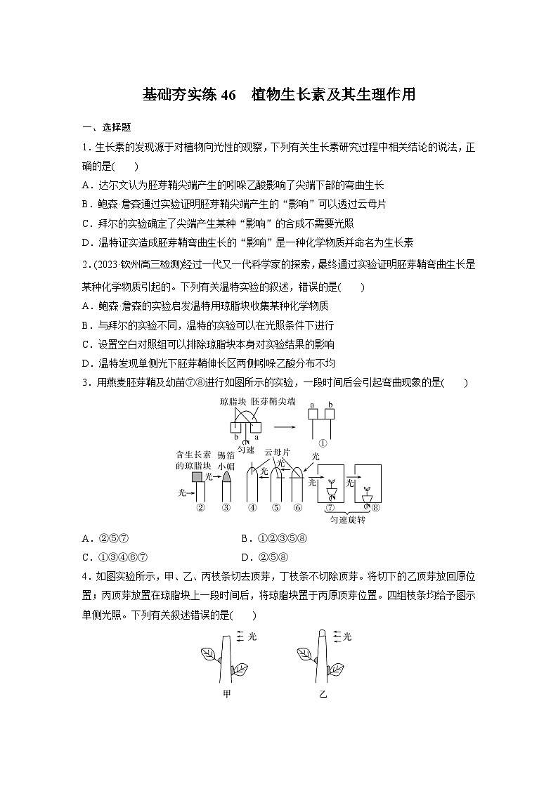 2024届高三生物一轮复习基础夯实练46：植物生长素及其生理作用第1页
