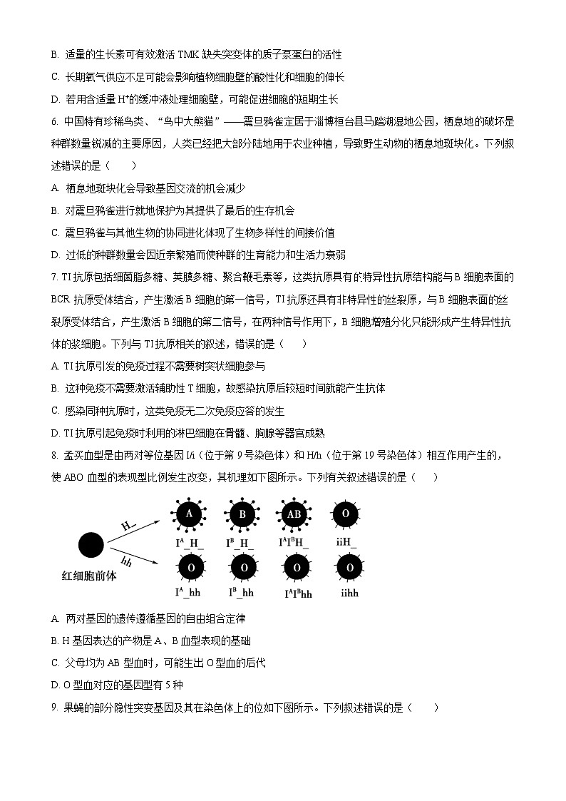 精品解析：2023届福建省泉州市德化一中、永安一中、漳平一中三校协作高三5月高考适应性考试生物试题（原卷版）02