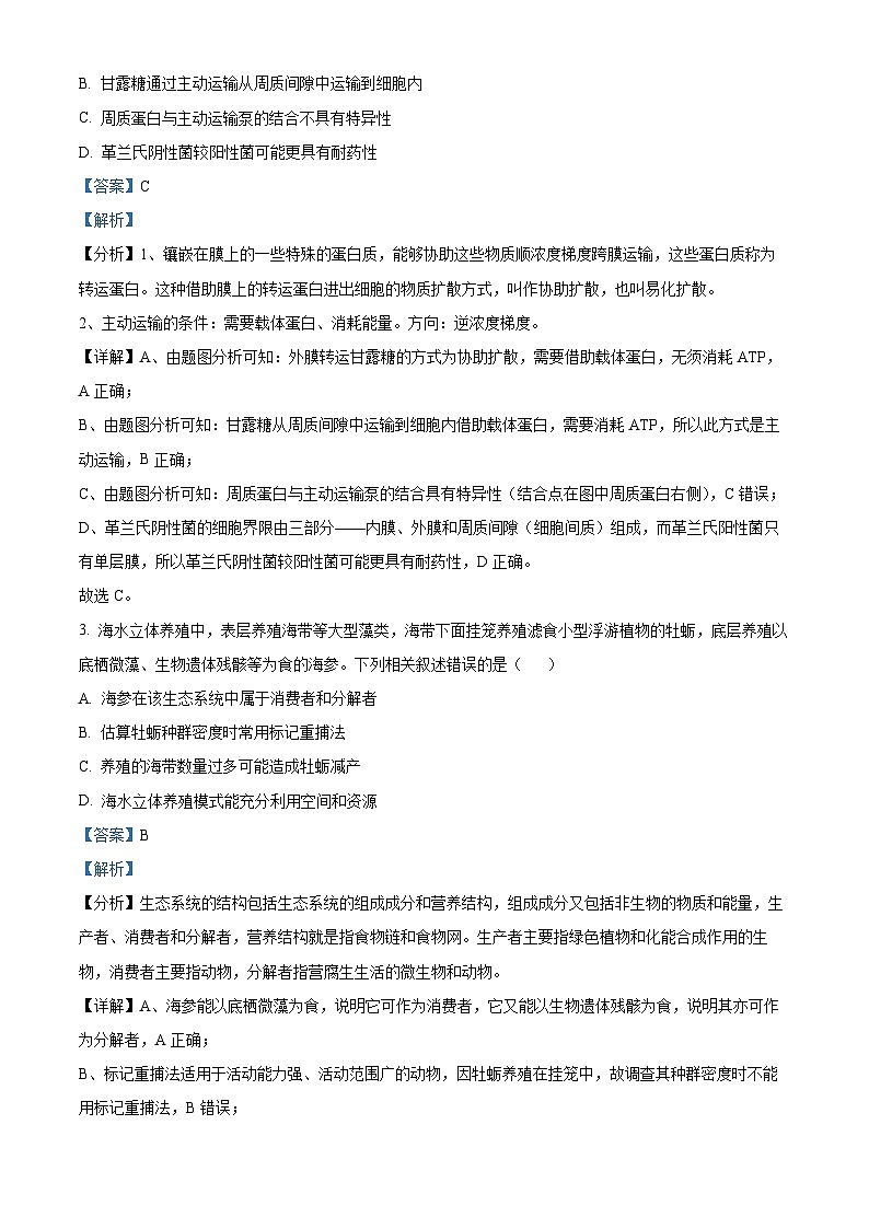 精品解析：2023届湖北省天门市高三5月适应性考试生物试题（解析版）第2页