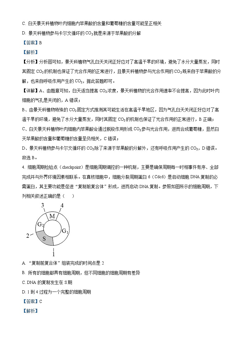 精品解析：2023届江苏省南京市九中高三考前冲刺生物试题（解析版）03