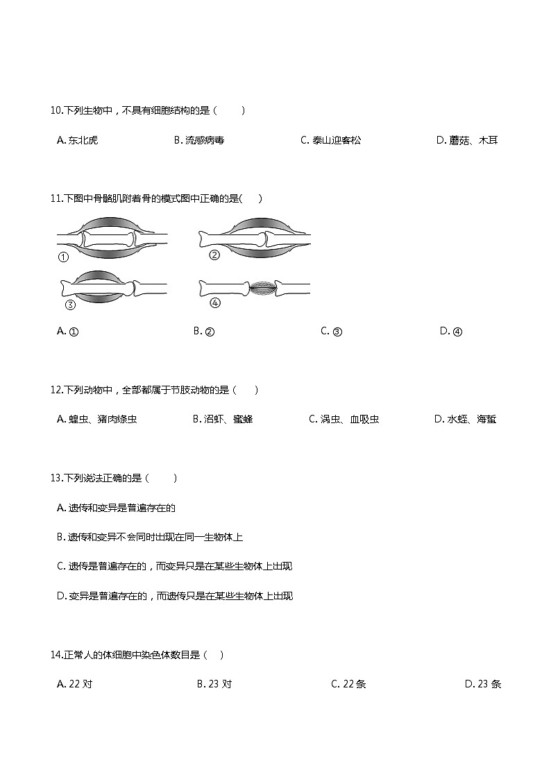 2023年衡水中学新高一开学检测卷生物试题 0303