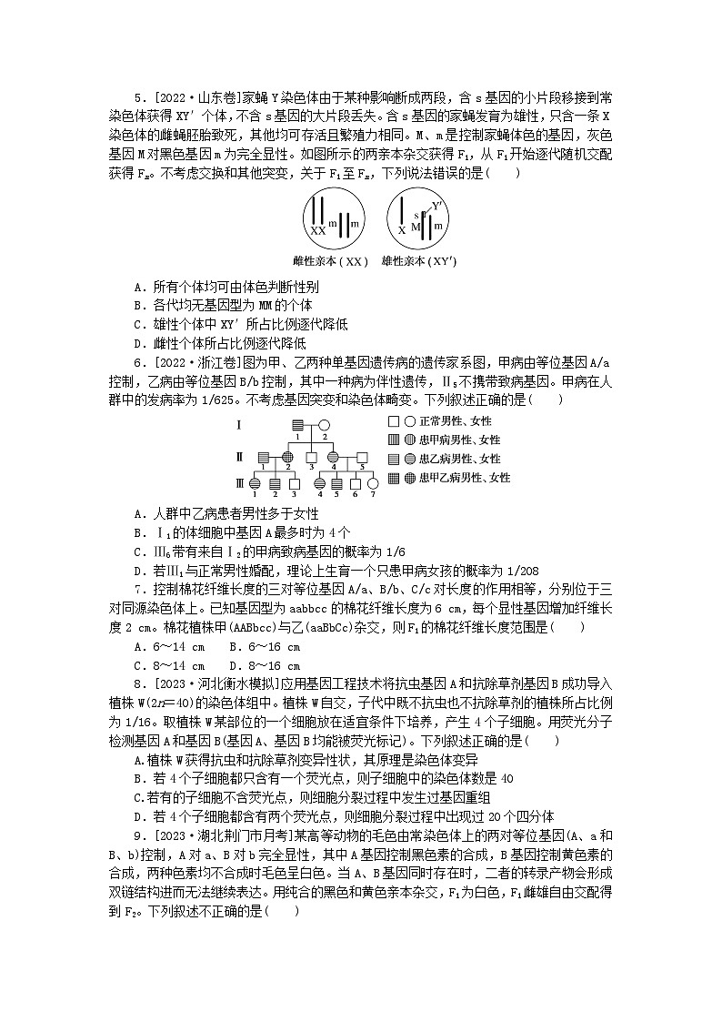 2024版新教材高考生物复习特训卷单元清通关卷五孟德尔定律和伴性遗传第2页