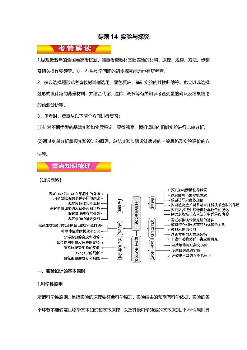专题14 高中生物二轮专题知识点 实验与探究第1页