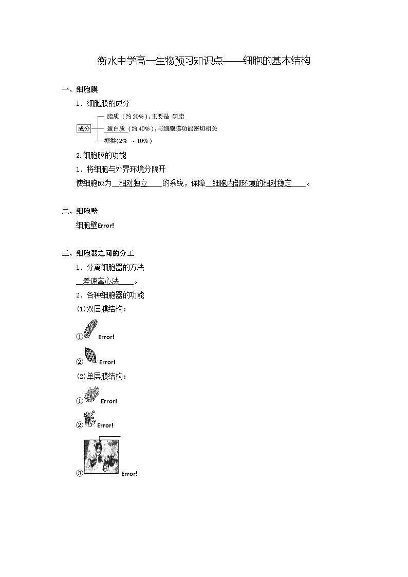 04 衡水中学高一生物预习知识点——细胞的基本结构01