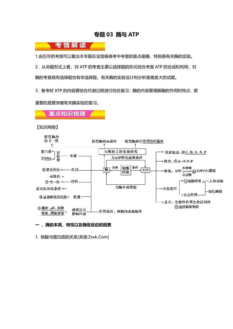 专题03 高考二轮专题知识点 酶与ATP第1页