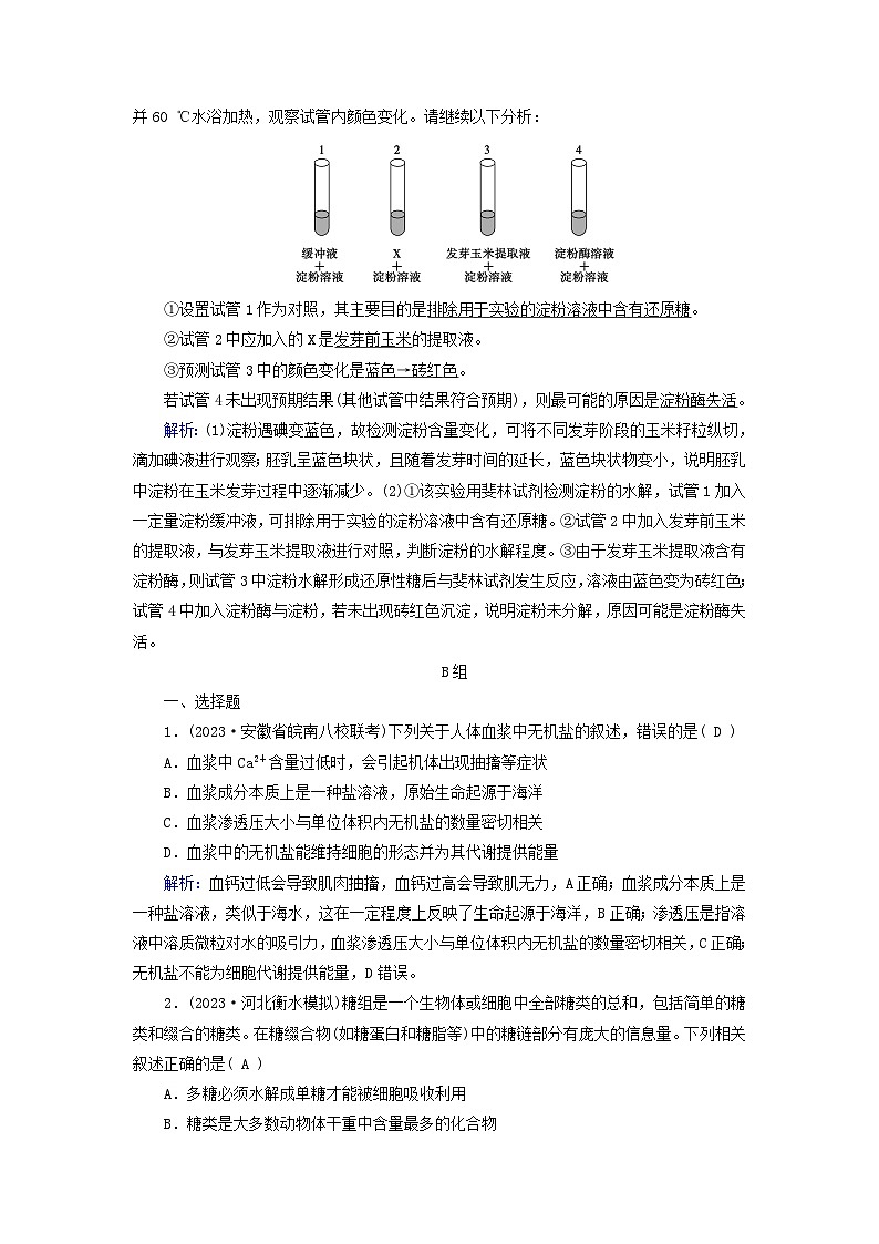 新高考适用2024版高考生物一轮总复习练案2必修1分子与细胞第一单元走近细胞和组成细胞的分子第2讲细胞中的元素无机物糖类和脂质第3页