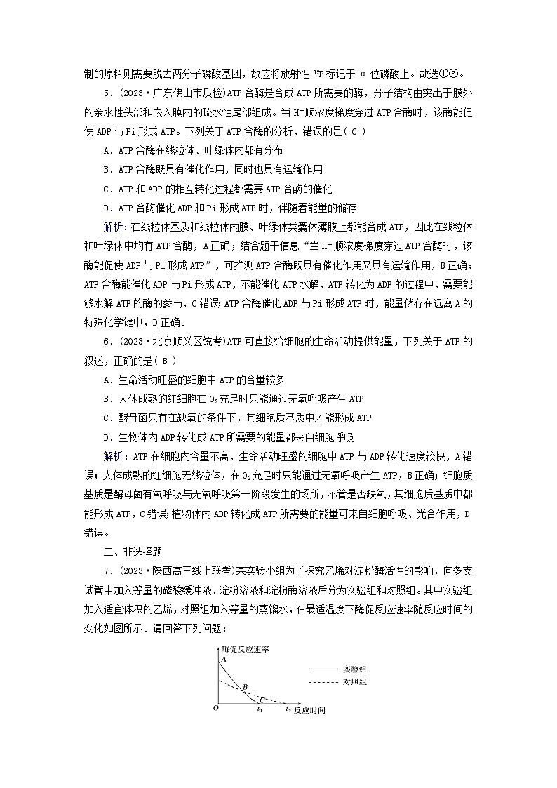 新高考适用2024版高考生物一轮总复习练案7必修1分子与细胞第三单元细胞的能量供应和利用第1讲酶和ATP03