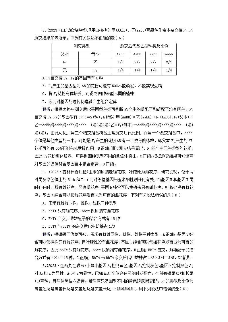 新高考适用2024版高考生物一轮总复习练案15必修2遗传与进化第五单元孟德尔定律和伴性遗传第2讲基因的自由组合定律02
