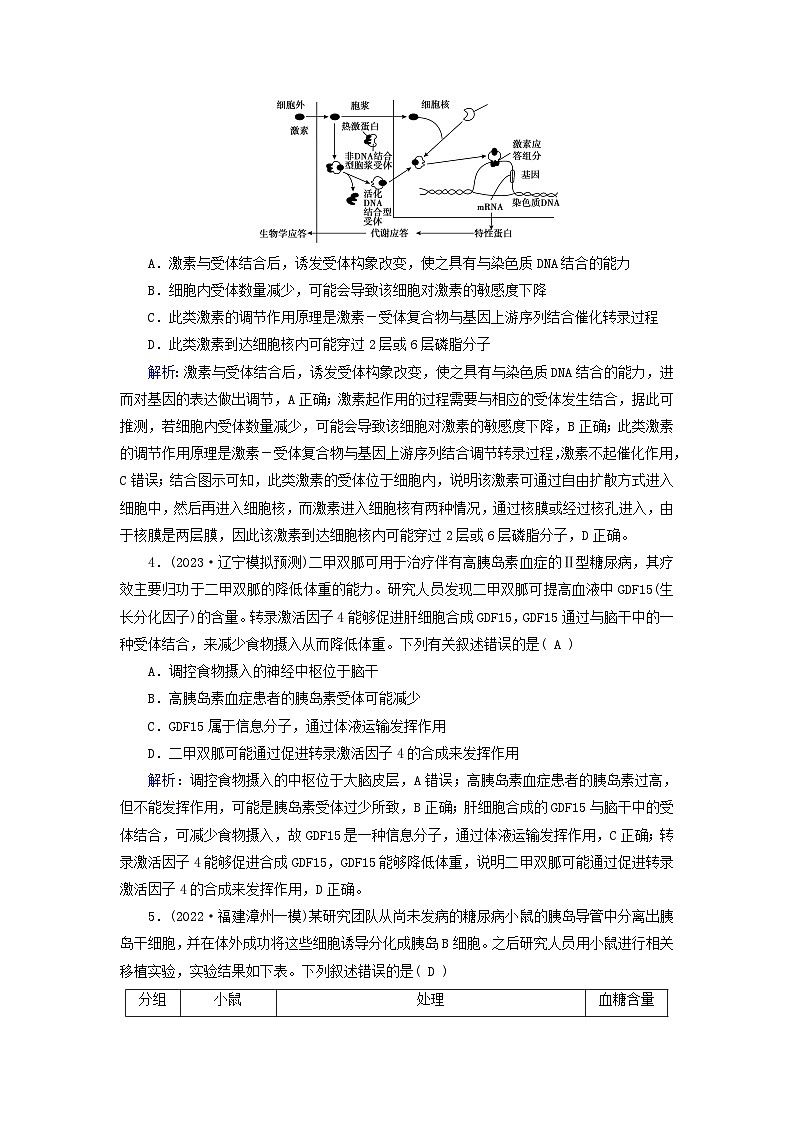 新高考适用2024版高考生物一轮总复习练案26选择性必修1稳态与调节第八单元稳态与调节第4讲体液调节02