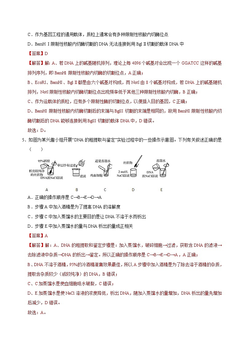 第3章 基因工程（练习卷）——2022-2023学年高二生物下学期期末知识点精讲+训练学案+期末模拟卷（解析版）第3页