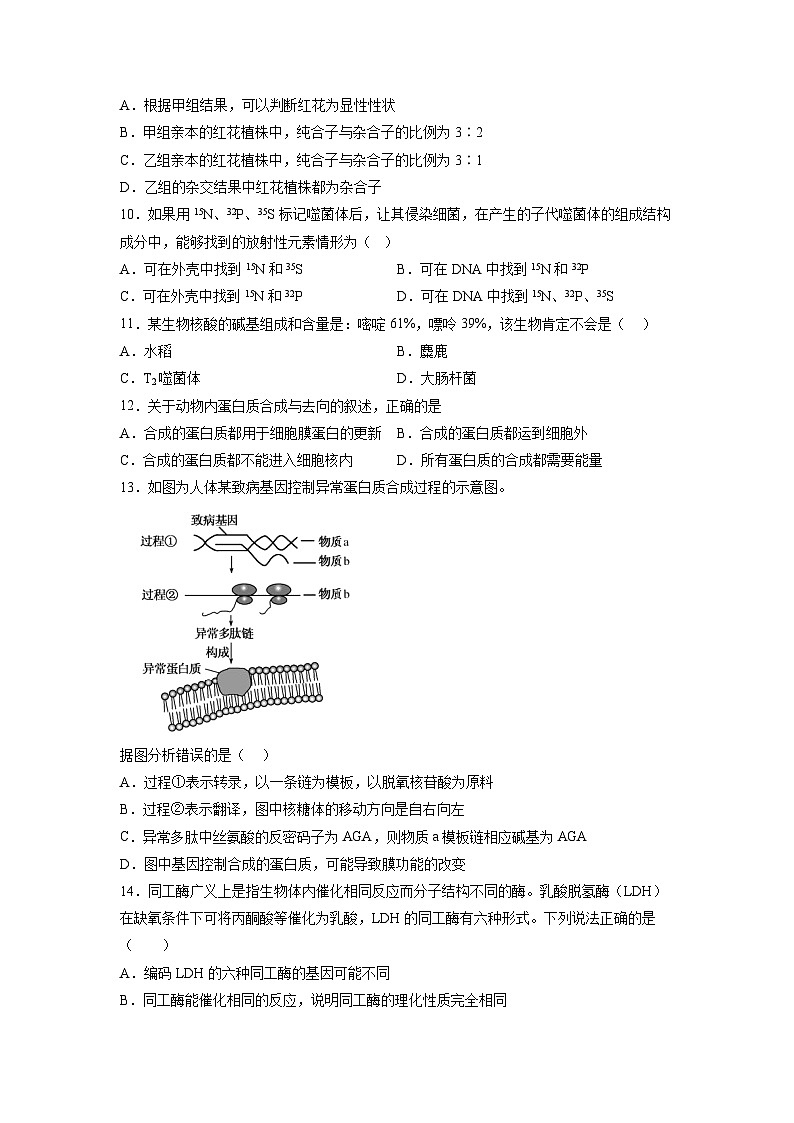 卷03——2022-2023年高一生物下学期期末模拟测试卷（人教版2019）03
