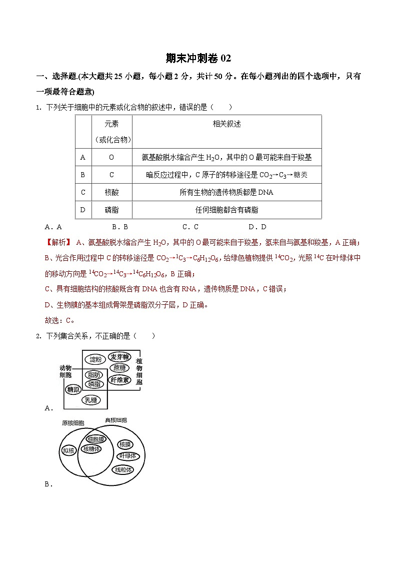 期末模拟卷02（基础卷）——高一生物下学期期末考试专项训练学案+ 期末模拟卷（2019浙科版）01