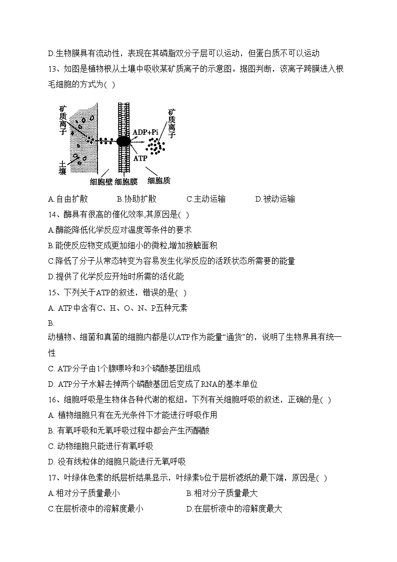 甘肃省金昌市永昌县2021-2022学年高二下学期期末考试生物试卷(含答案)03