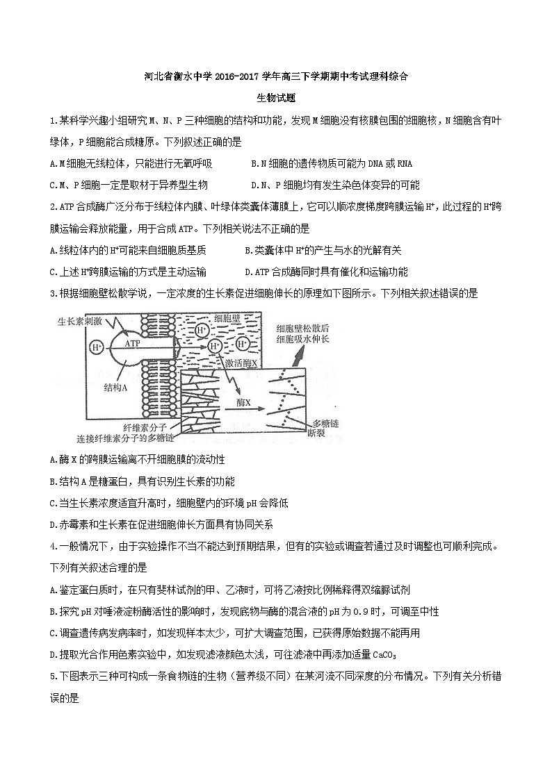 【全国百强校word】河北省衡水中学2017届高三下学期期中考试理科综合生物试题第1页