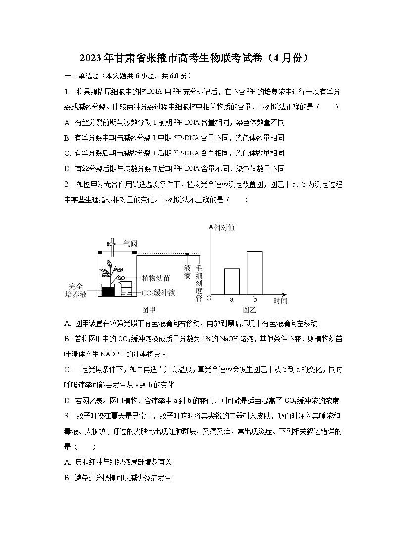 2023年甘肃省张掖市高考生物联考试卷（4月份）（含解析）01
