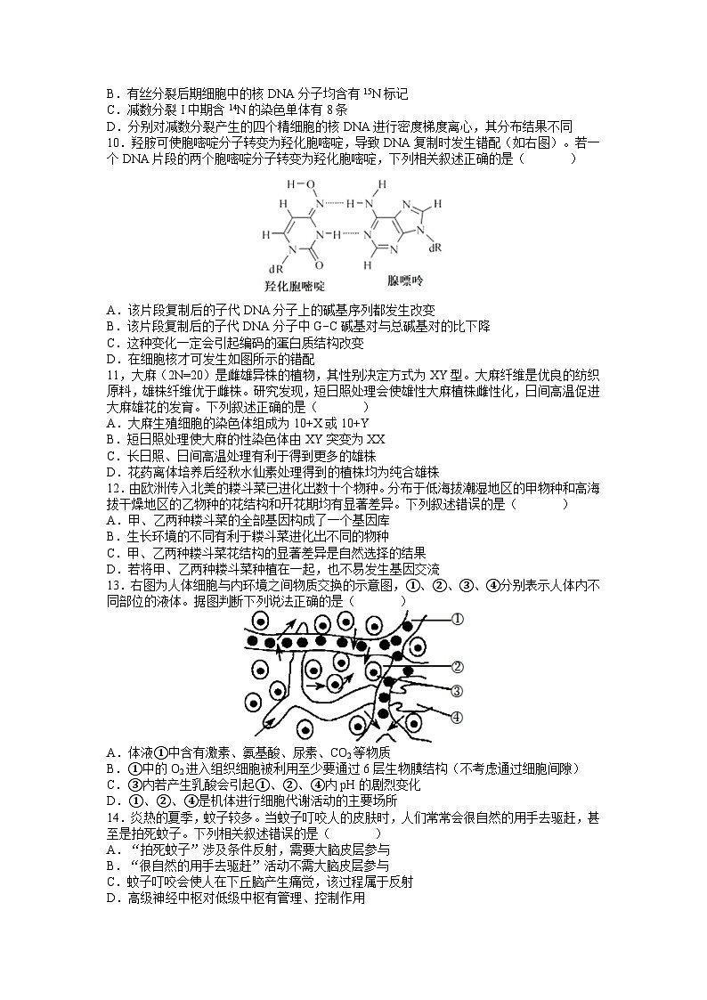 2021-2022学年湖南师范大学附属中学高一下学期期末考试生物试题03