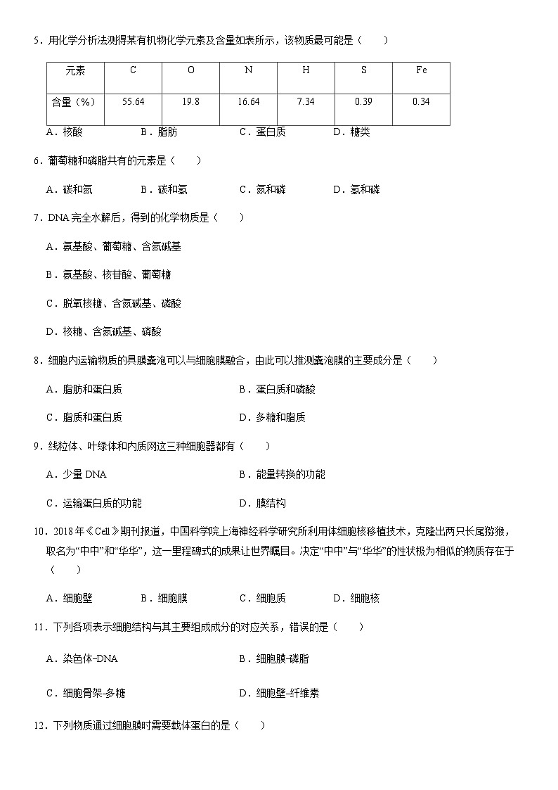 2020北京丰台高一（上）期末生物（教师版）第2页