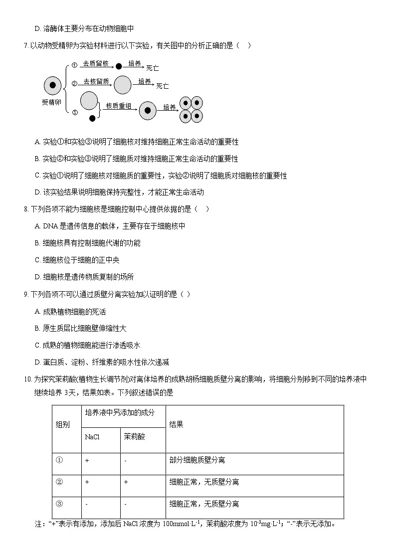 2021北京房山高一（上）期末生物（教师版） 试卷02