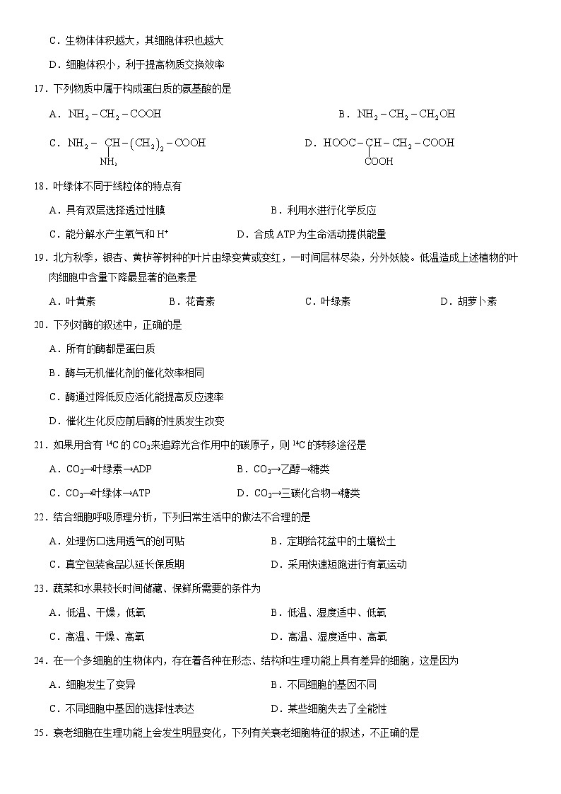 2021北京顺义高一（上）期末生物（教师版）第3页