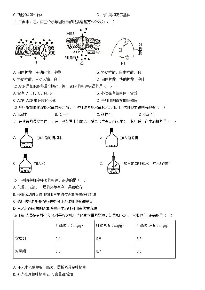 2022北京平谷高一（上）期末生物（教师版）第2页