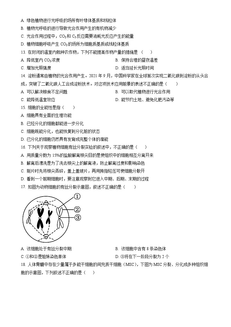 2023北京通州高一（上）期末生物（教师版） 试卷03