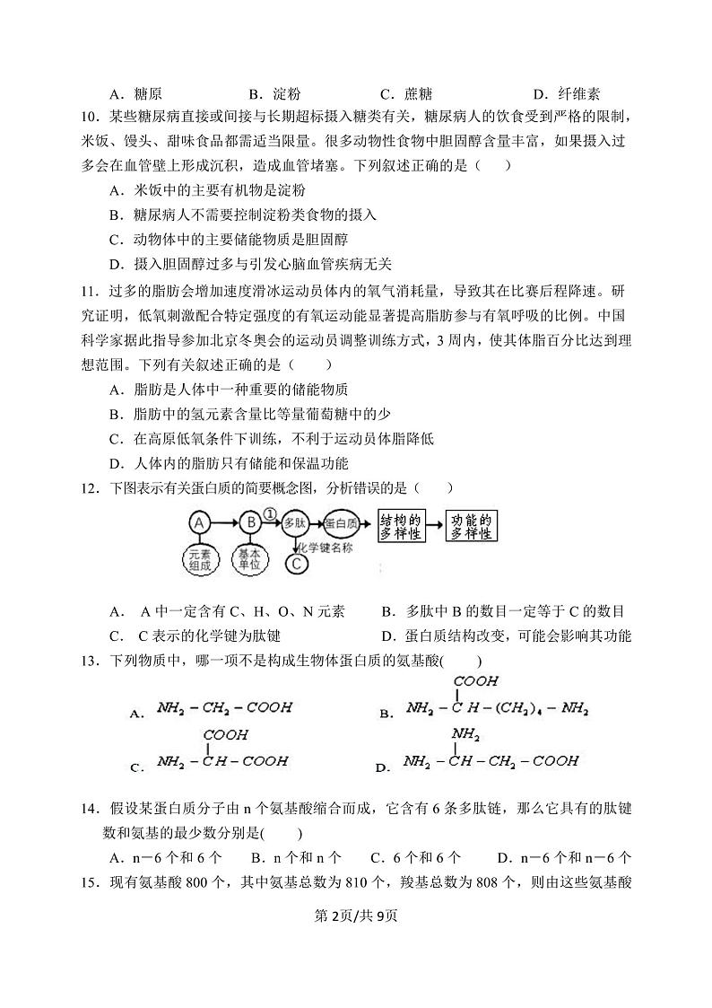 江苏省盐城市田家炳中学2022-2023学年高一上学期期中考试生物试题02