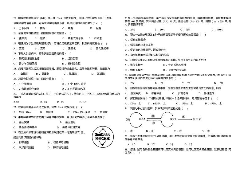 江苏省盐城市文峰高级中学2022-2023学年高二上学期期末考试生物试题第2页