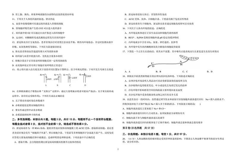 江苏省盐城市文峰高级中学2022-2023学年高二下学期期中考试生物试题02