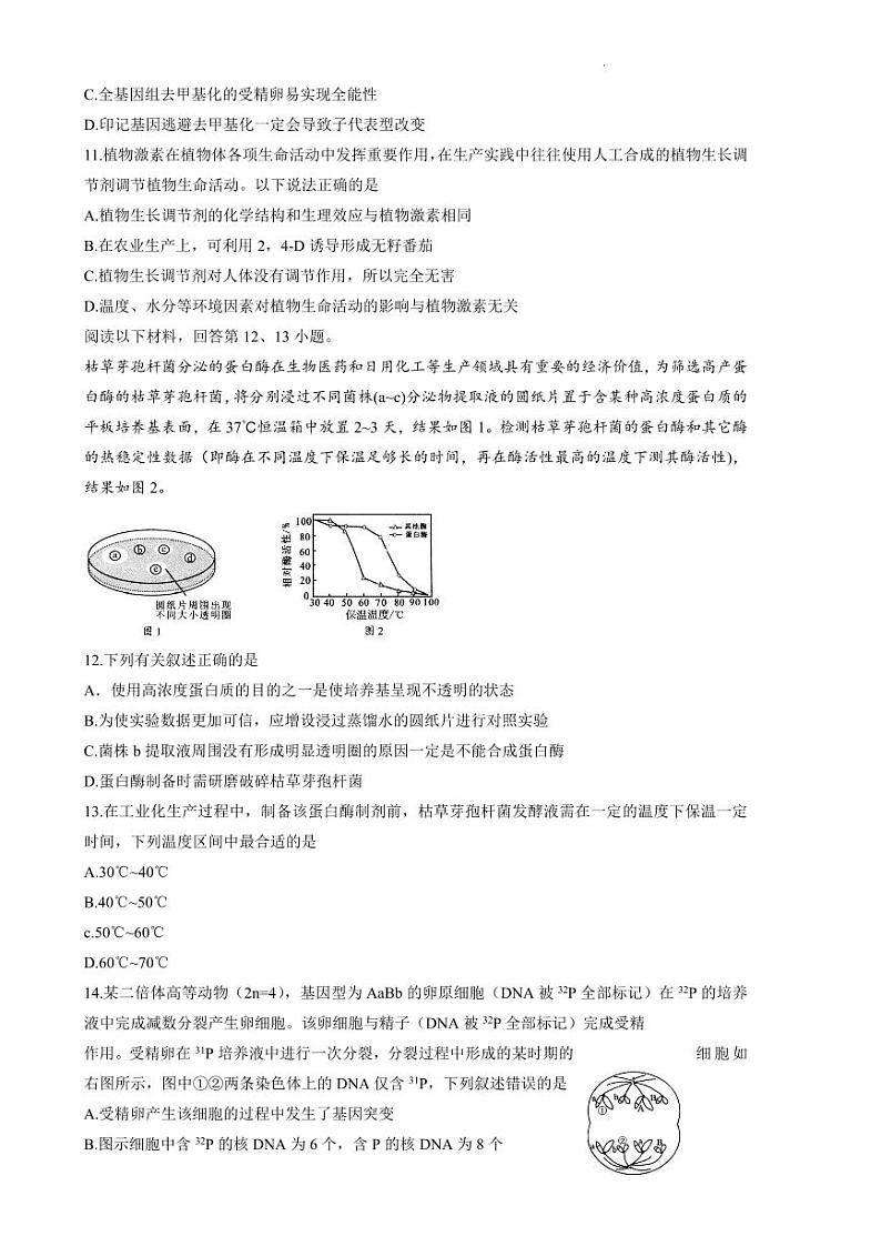 2023届浙江省诸暨市高三5月适应性考试 生物第3页
