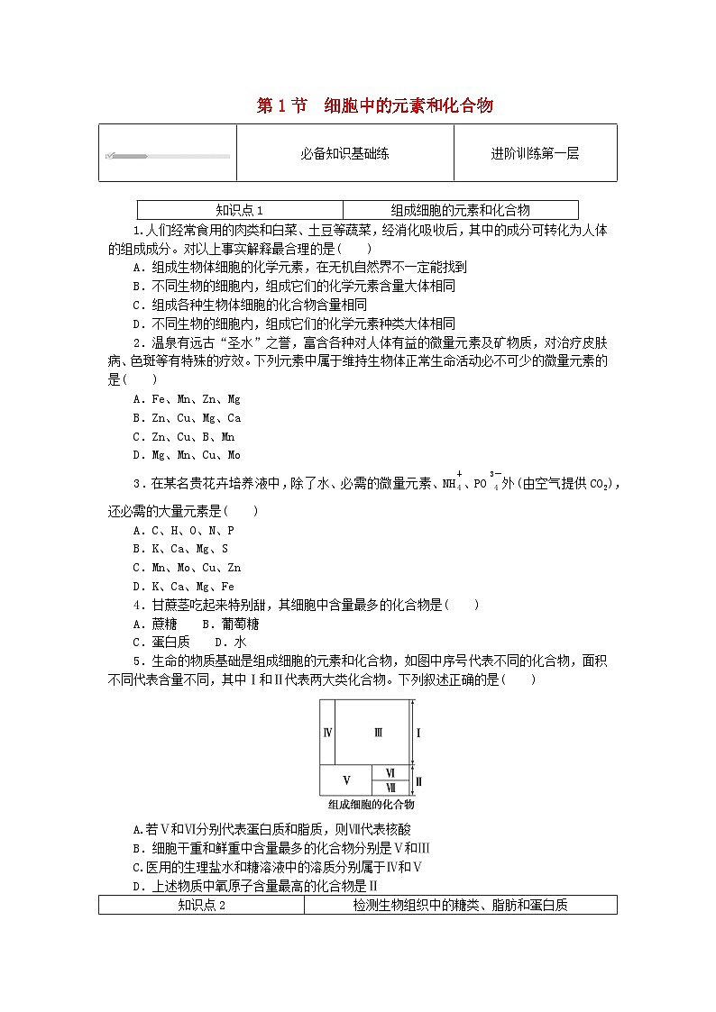 2023_2024学年新教材高中生物第2章组成细胞的分子2.1细胞中的元素和化合物课时作业新人教版必修101