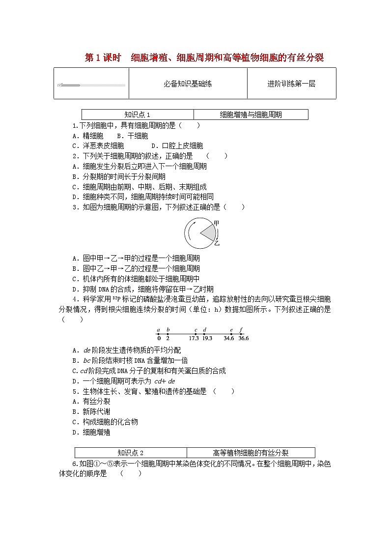 2023_2024学年新教材高中生物第6章细胞的生命历程6.1细胞的增殖6.1.1细胞增殖细胞周期和高等植物细胞的有丝分裂课时作业01