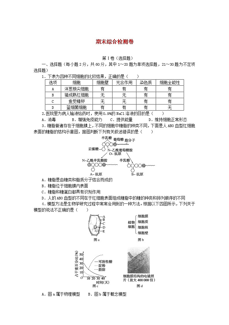 2023_2024学年新教材高中生物期末综合检测卷新人教版必修101