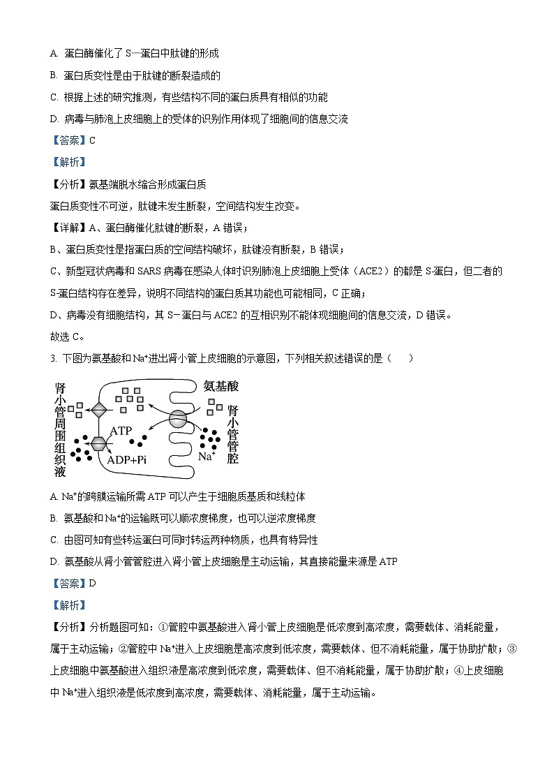 安徽省示范高中培优联盟2022-2023学年高一生物下学期春季联赛试题（Word版附解析）02