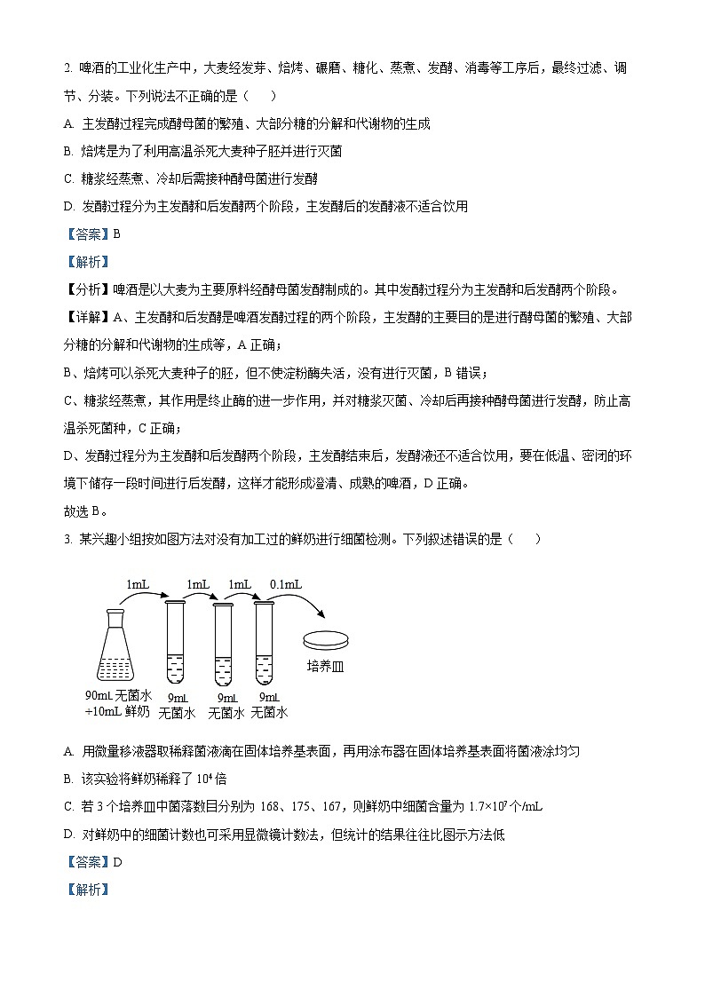 精品解析：河北省唐山市滦州市二中2022-2023学年高二下学期期中生物试题（解析版）02