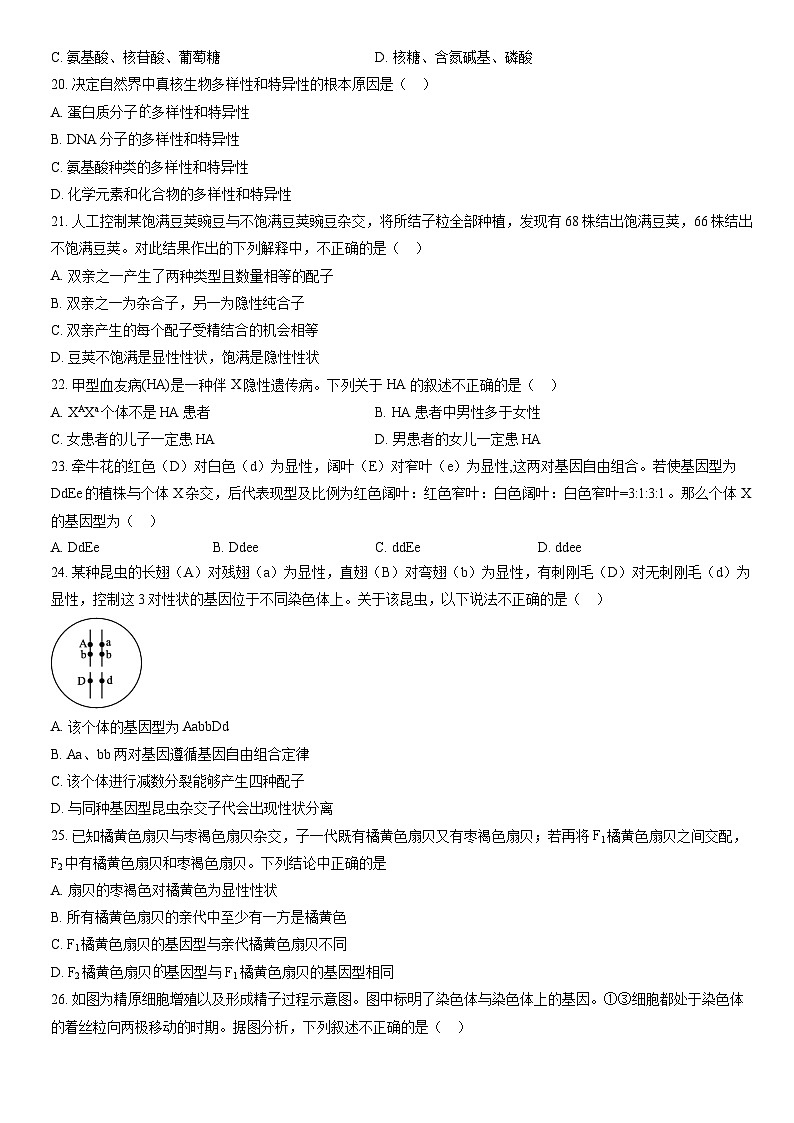 2022北京房山高一（下）期中生物（教师版） 试卷03