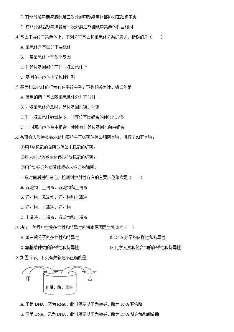 2021北京房山高一（下）期中生物（教师版） 试卷03