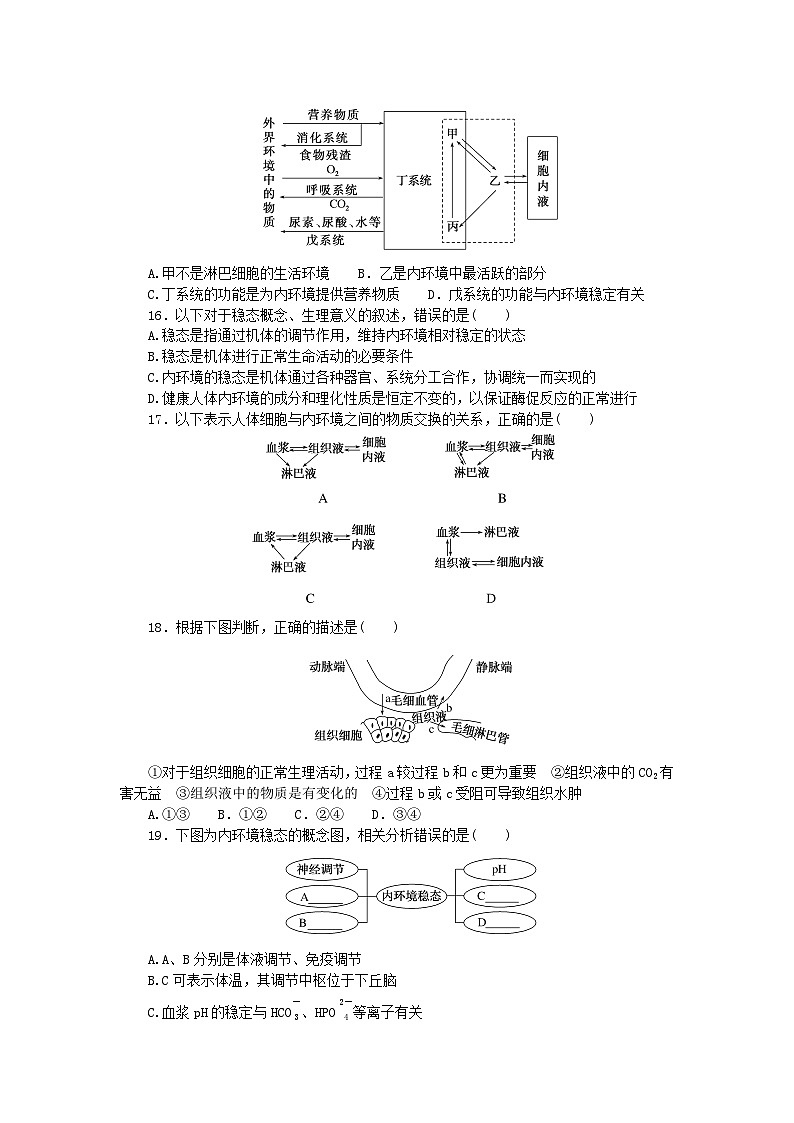 2023版新教材高中生物第1章人体的内环境与稳态检测卷新人教版选择性必修103