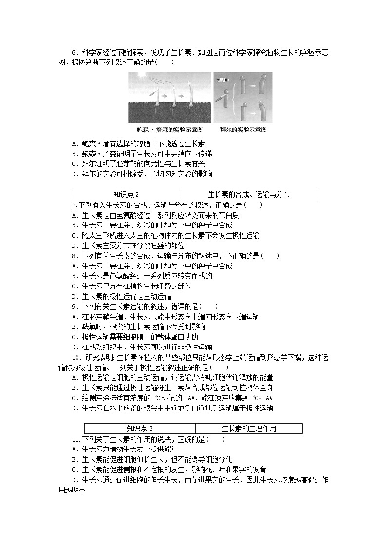 2023版新教材高中生物第5章植物生命活动的调节第1节植物生长素课时作业新人教版选择性必修102