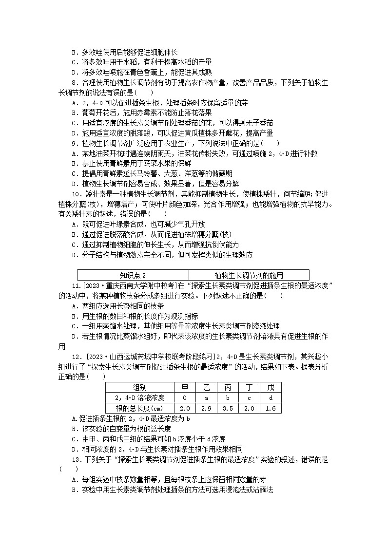 2023版新教材高中生物第5章植物生命活动的调节第3节植物生长调节剂的应用课时作业新人教版选择性必修102