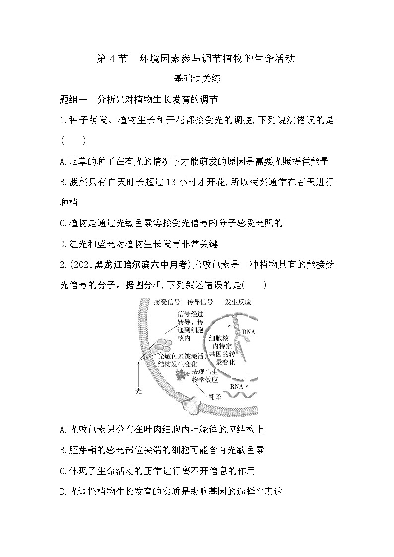 2023高中生物选择性必修1人教版新教材 第5章 植物生命活动的调节 第4节 环境因素参与调节植物的生命活动 试卷01