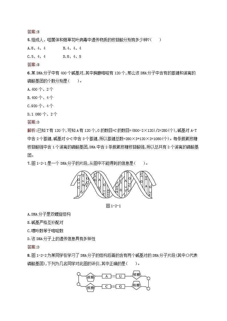 新教材适用2023年高中生物第1章遗传信息的分子基础第2节核酸的分子结构课后习题北师大版必修2第2页