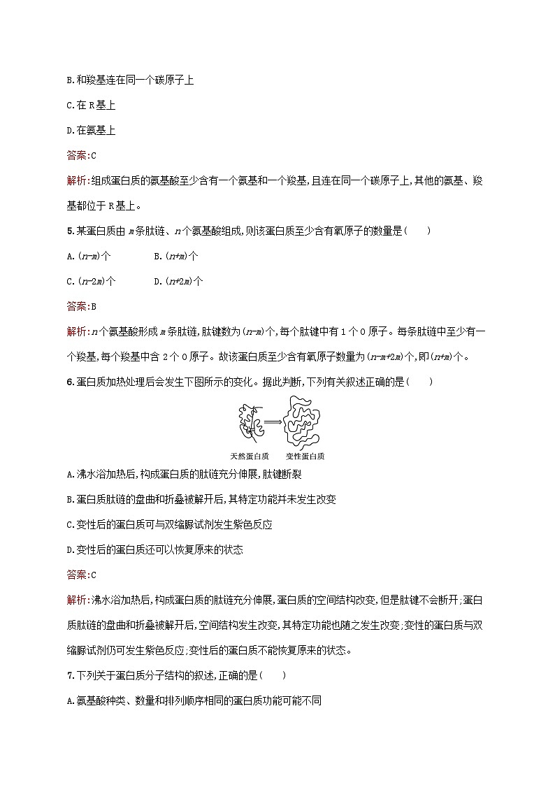 新教材适用2023年高中生物第2章组成细胞的分子第4节蛋白质是生命活动的主要承担者课后习题新人教版必修102