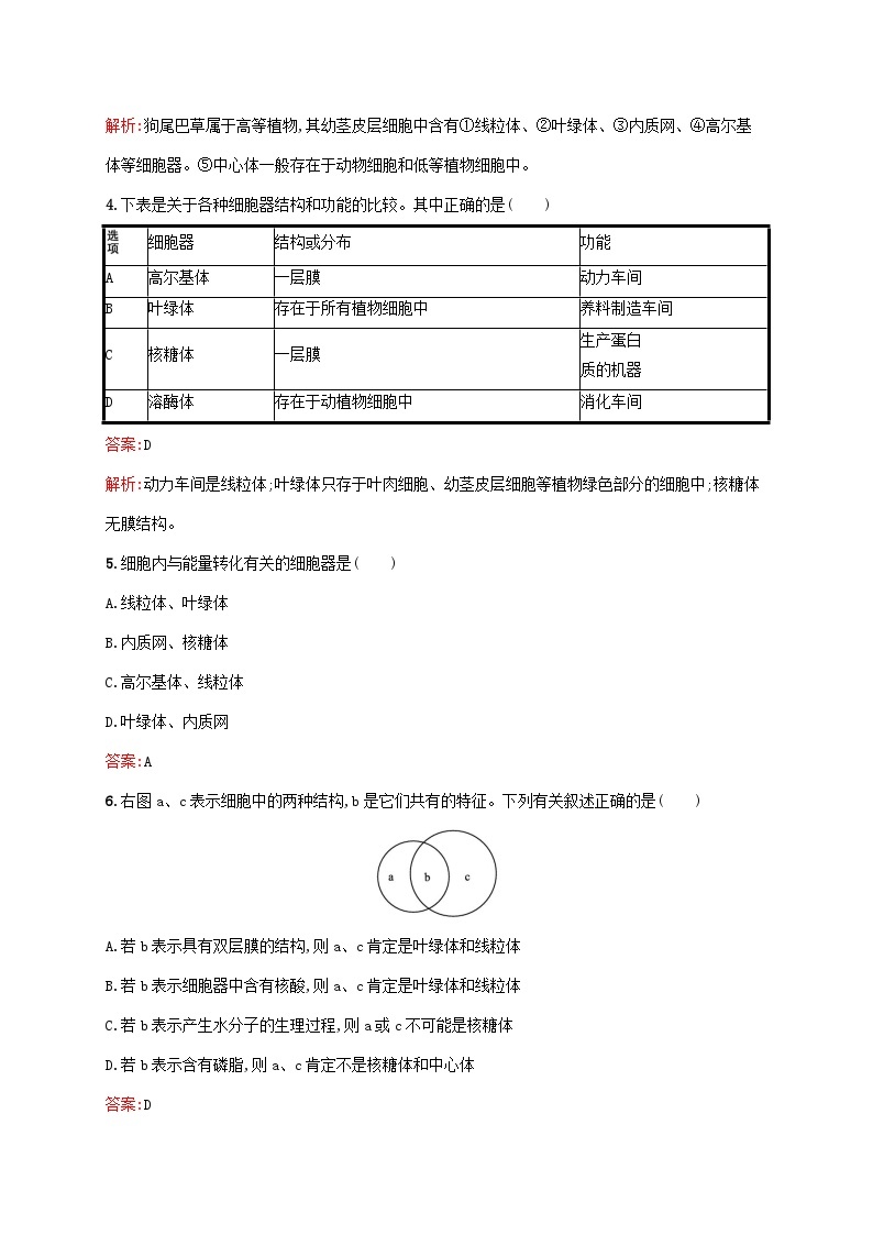 新教材适用2023年高中生物第3章细胞的基本结构第2节细胞器之间的分工合作第1课时细胞器之间的分工课后习题新人教版必修102