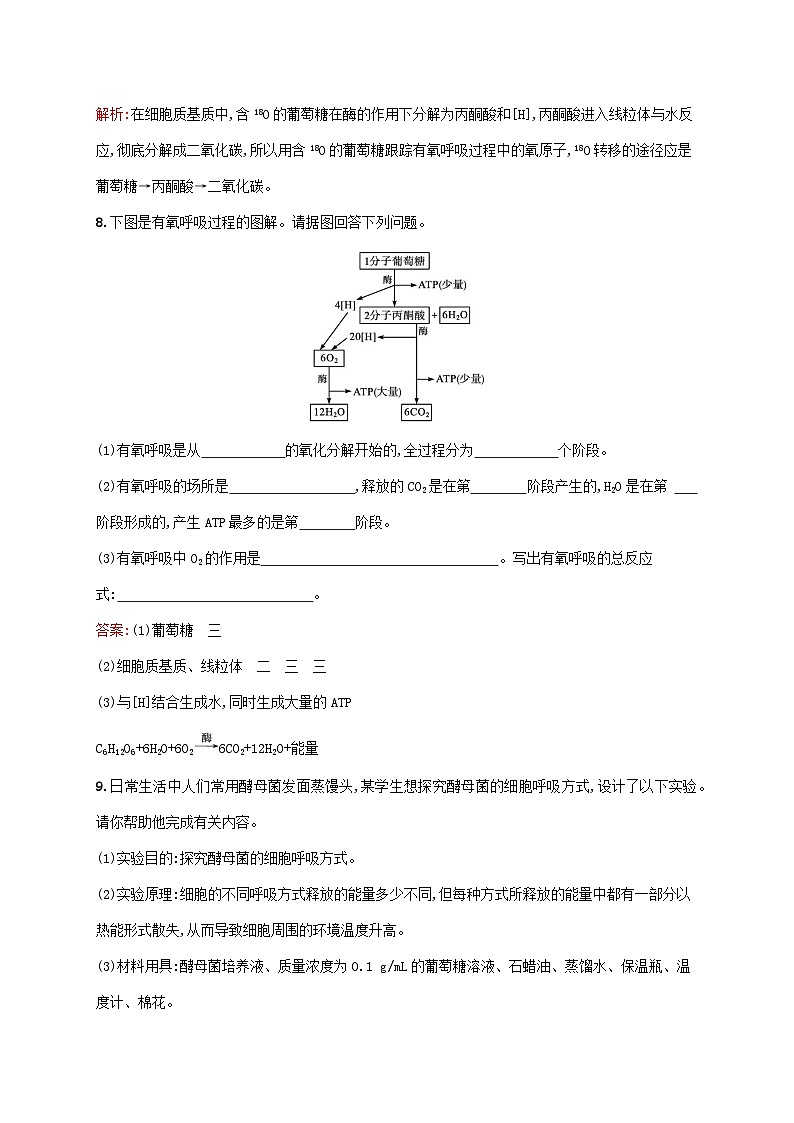 新教材适用2023年高中生物第5章细胞的能量供应和利用第3节细胞呼吸的原理和应用第1课时细胞呼吸的方式及有氧呼吸课后习题新人教版必修103