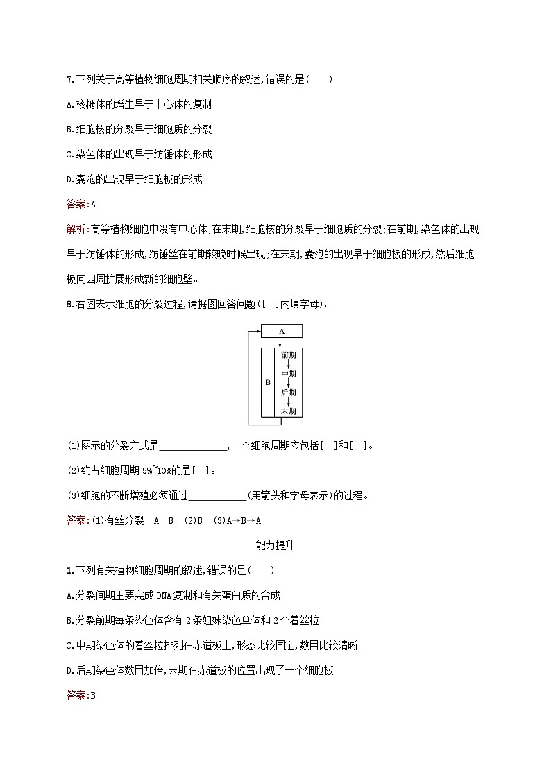 新教材适用2023年高中生物第6章细胞的生命历程第1节细胞的增殖第1课时植物细胞的增殖课后习题新人教版必修103