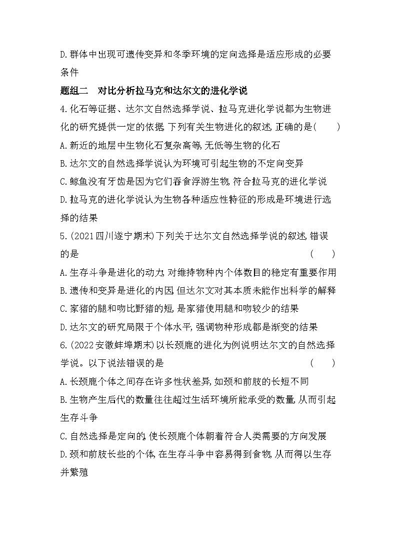 2023人教版高中生物必修2 遗传与进化 第6章   生物的进化 第2节 自然选择与适应的形成 试卷02
