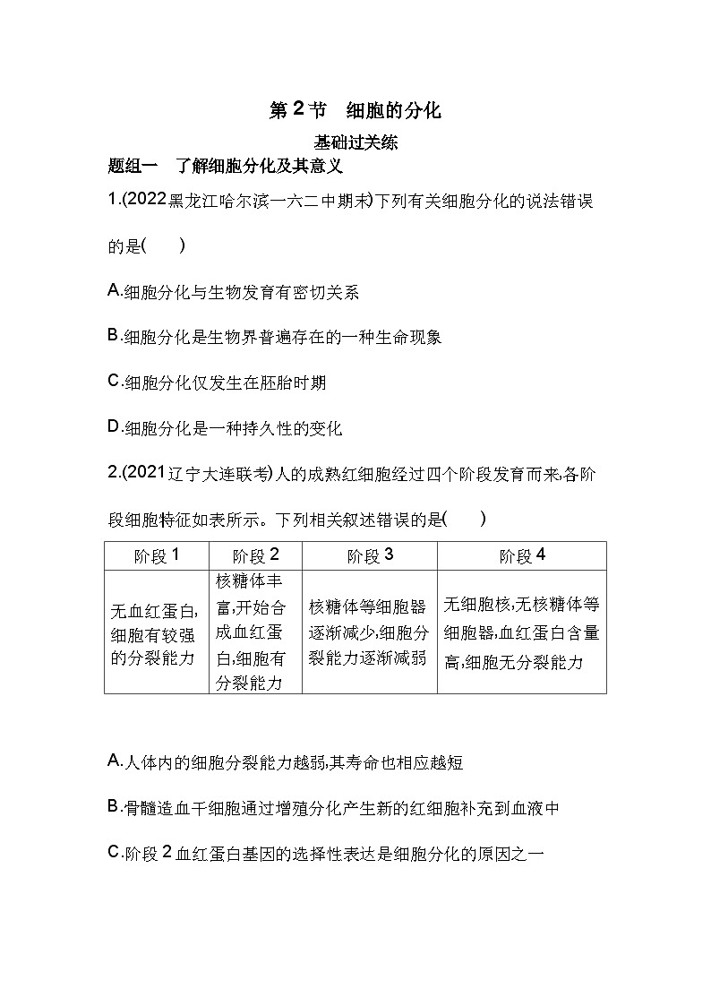 2023人教版高中生物必修1 分子与细胞 第6章 细胞的生命历程 第2节 细胞的分化第1页