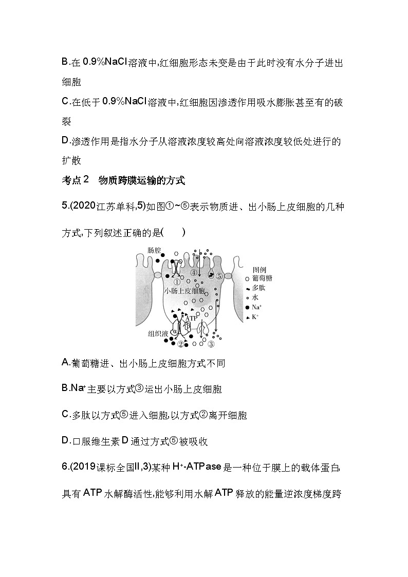 2023人教版高中生物必修1 分子与细胞 第4章 细胞的物质输入和输出 综合拔高练03