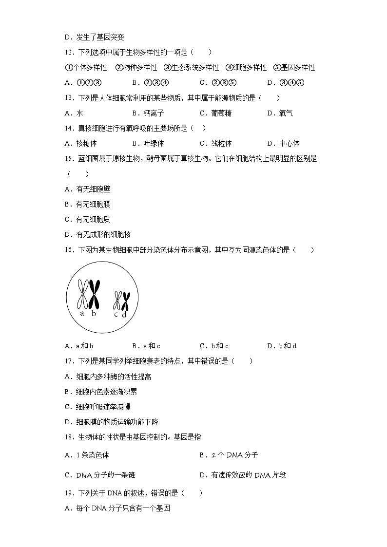 2023年海南省华东师范大学第二附属中学乐东黄流中学高中生物合格考模拟试卷（一）（含解析）第3页